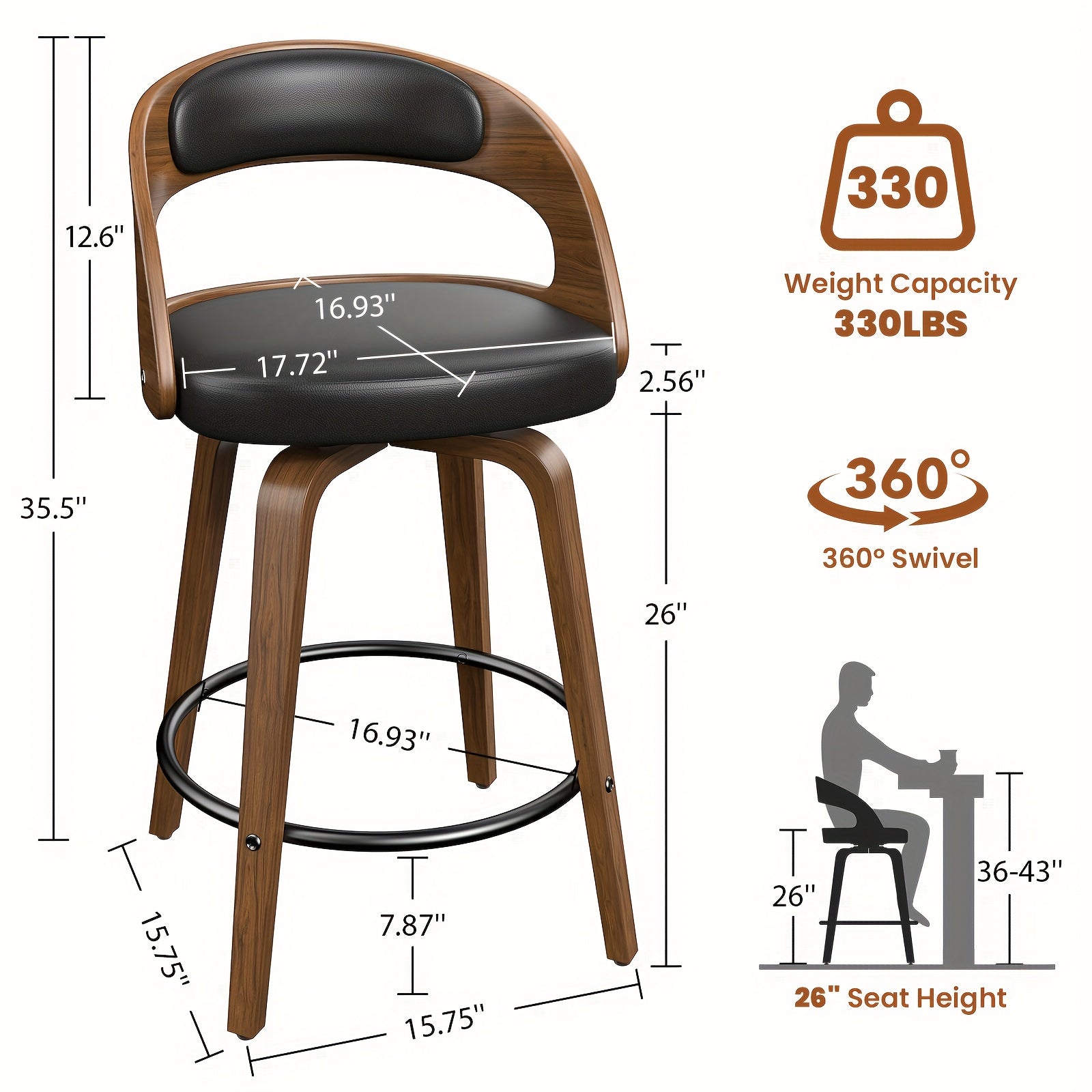 Modern 26" Counter Height Bar Stools Set Of 2